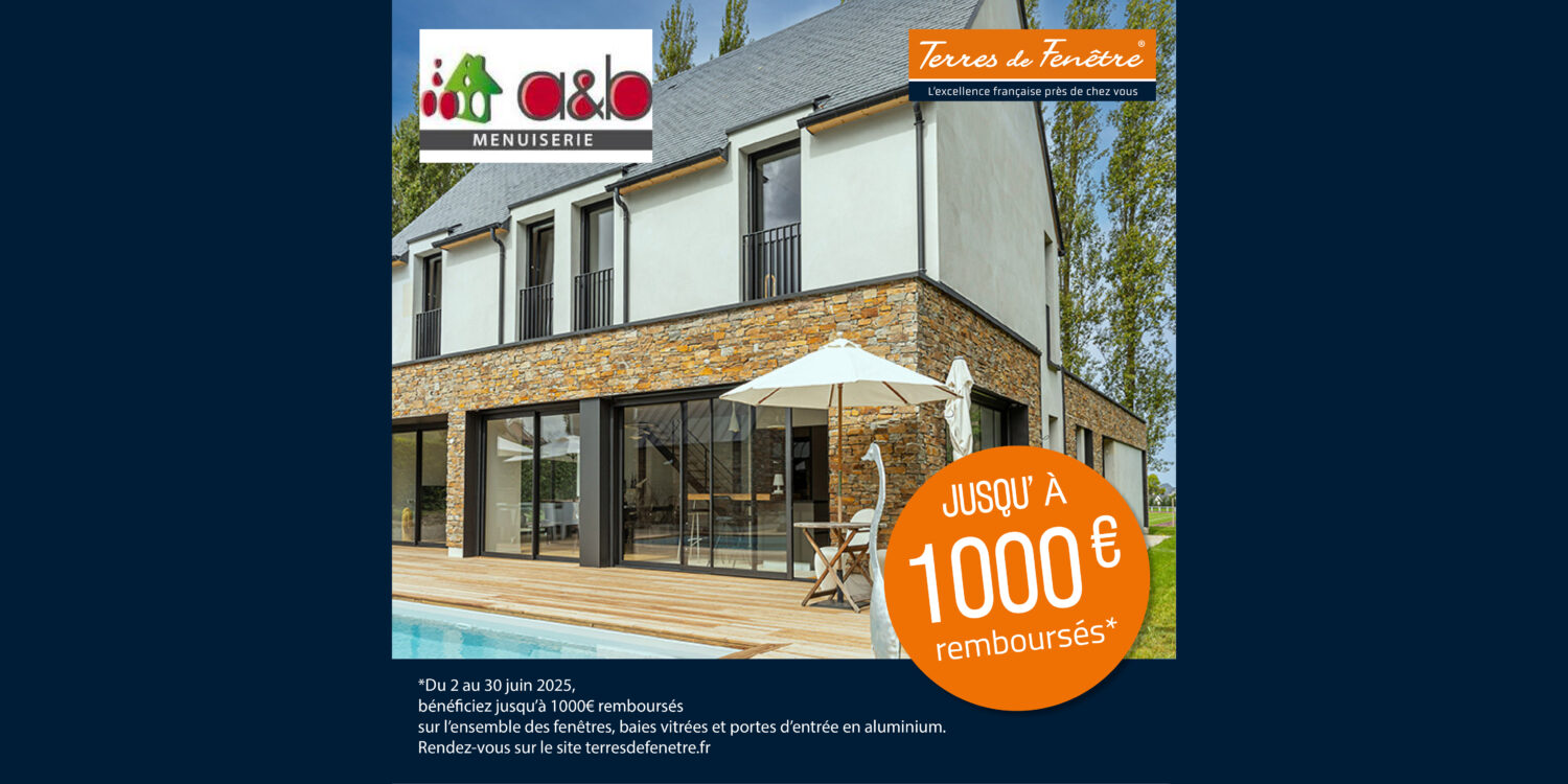 Du 2 au 30 juin 2025, bénéficiez jusqu'à 1000 € remboursés sur l'ensemble des fenêtres, baies vitrées et portes d'entrée en aluminium.