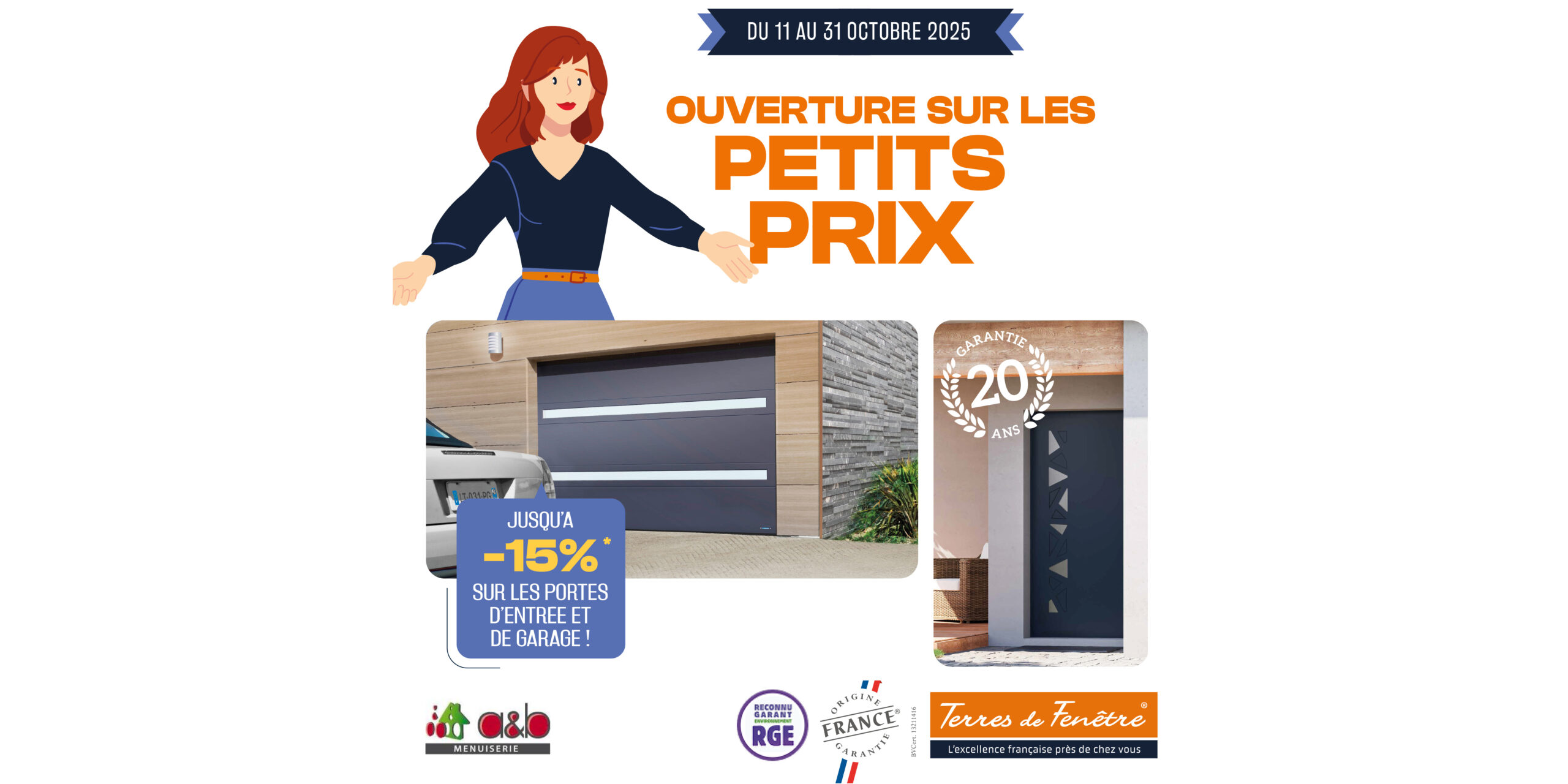 Promotions du 11 au 31 octobre 2025 avec jusqu'à -15 % sur les portes d'entrée et de garage !